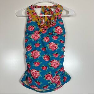 Floral One‑Piece Swimsuit (Halter, Ruffle Trim)